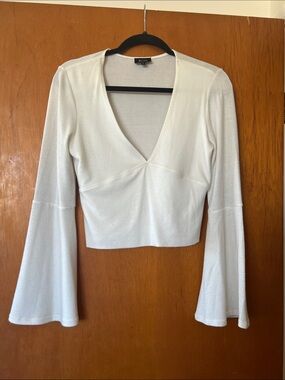 Bardot White V-Neck Bell Sleeve Crop Top - Women